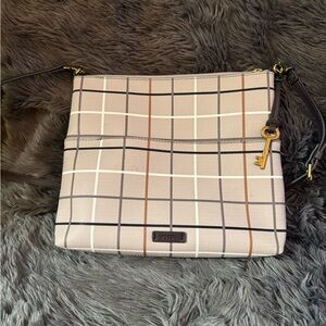 Fossil Gray Plaid Crossbody Messenger Purse Bag